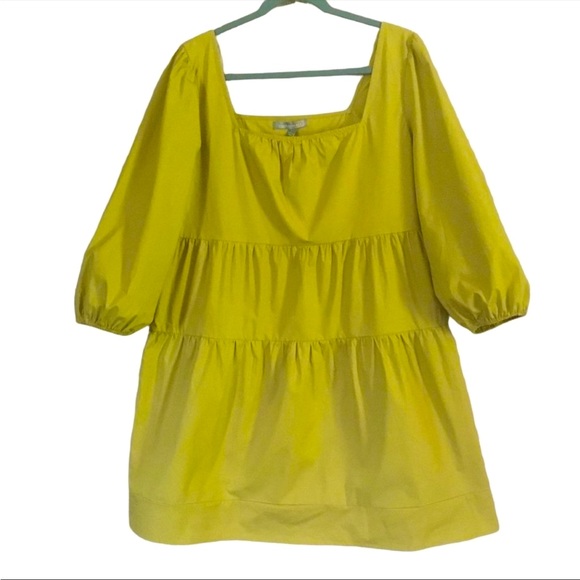 Good Luck Gem Lime Slime Green Tier Ruffle Square Neck Balloon Puff Sleeve Dress - Picture 1 of 15